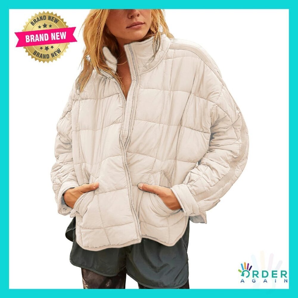 Oversized Quilted Puffer Jacket Lightweight Packable Down Coat Casual Chic